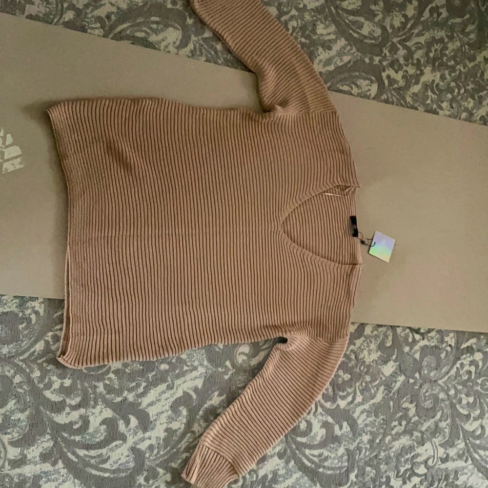 V Front Rib Nude Knitted Dress